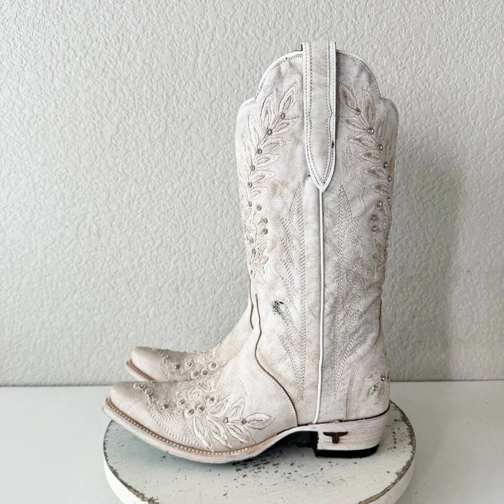 Lane DESTINY Womens Cowboy Boots 7.5 White Western Cowgirl Bridal Mid Calf Tall - Picture 4 of 12
